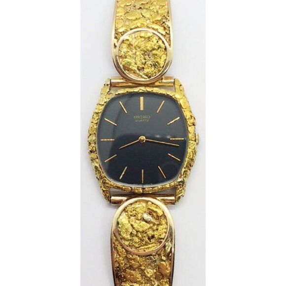 Vintage 1980 Men's Seiko Quartz Gold Nugget Embelished Men's Watch 1980's Retro - Picture 4 of 9